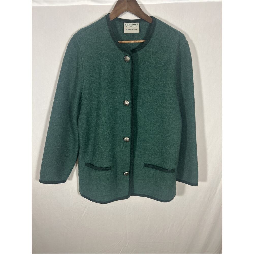 Scheiber Austrian Wool Cardigan Jacket Green Womens Size 38 Boiled Wool